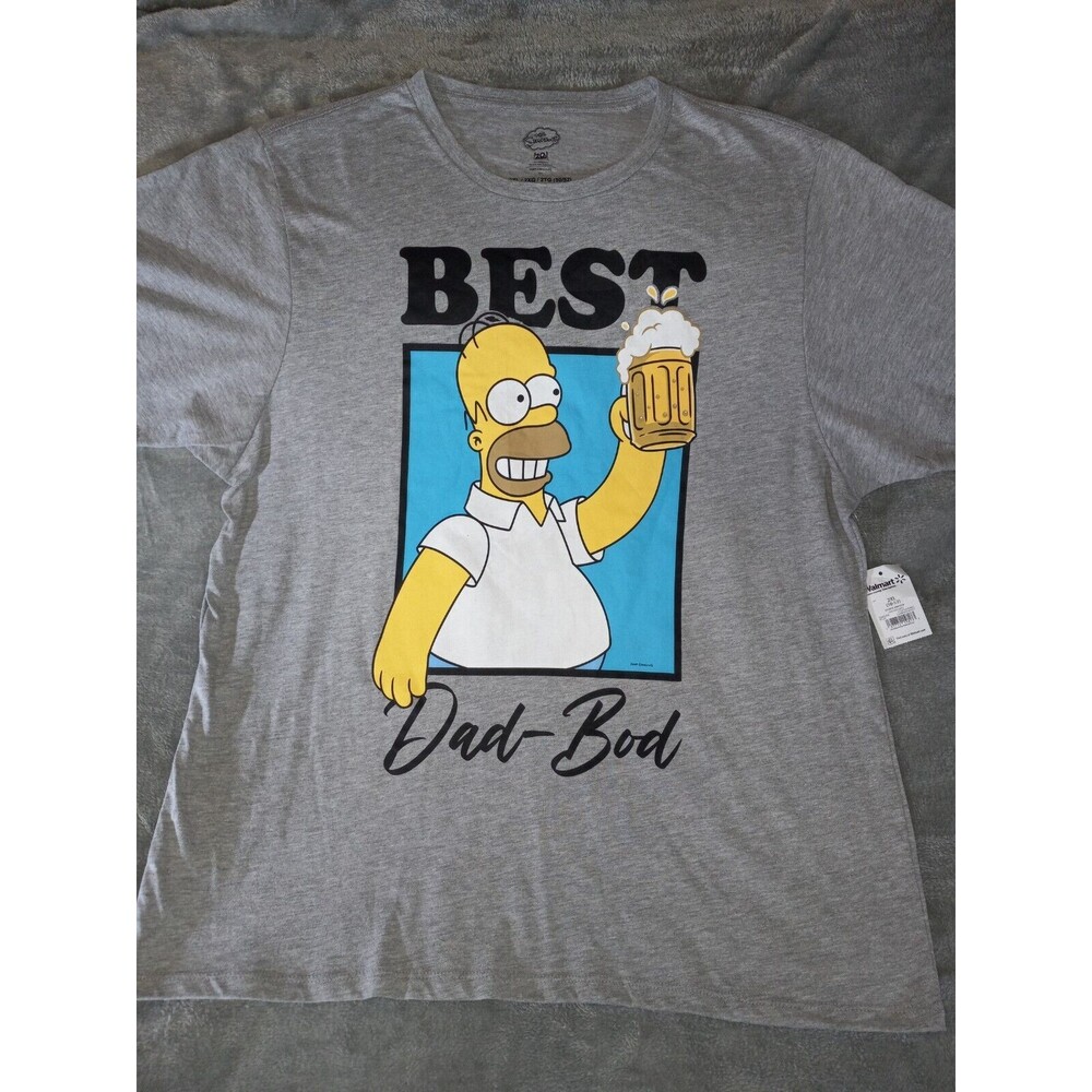 Simpsons' Homer Simpson Best Dad Bod Pint O Beer XL Gray Tshirt